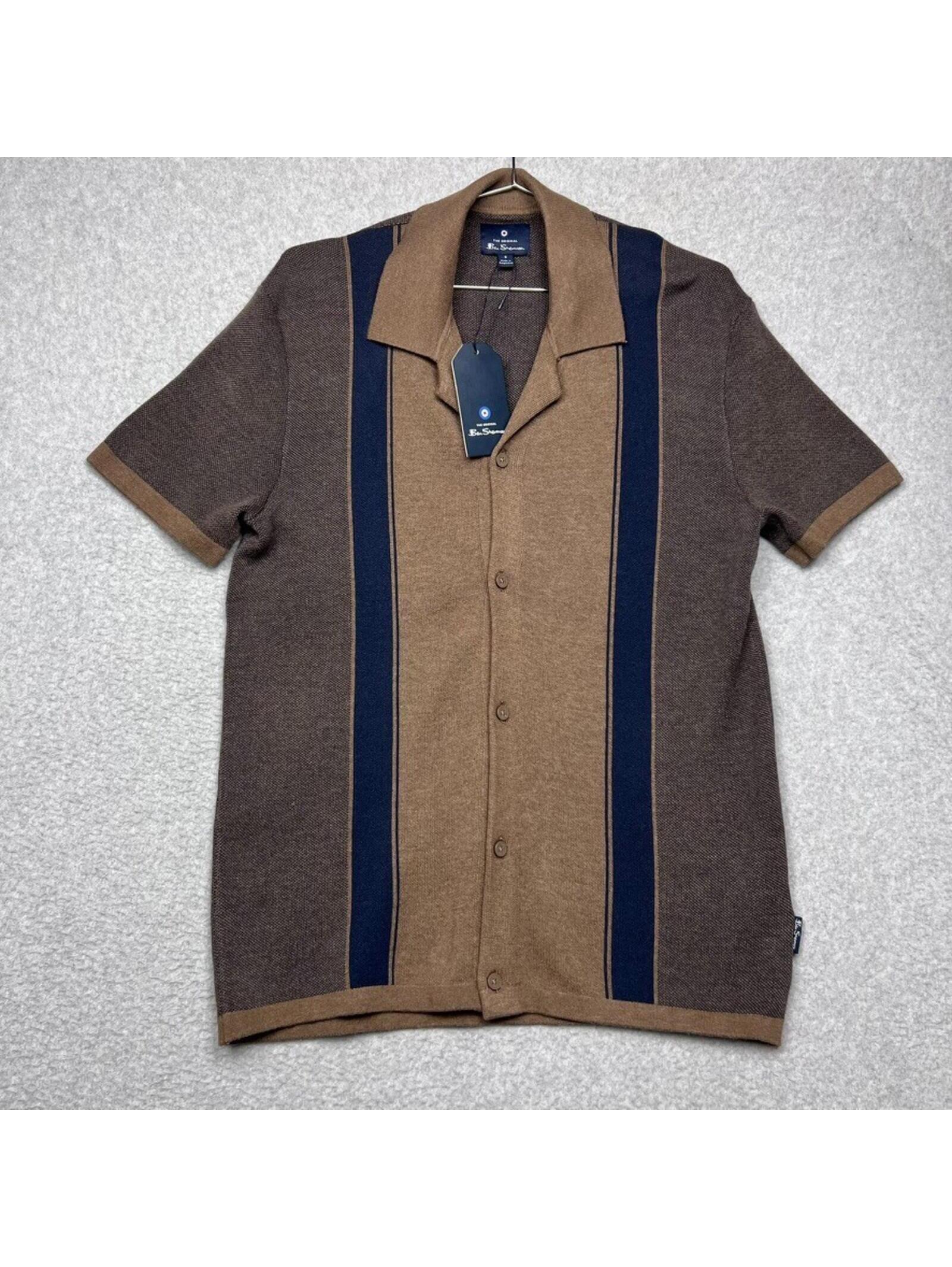 Ben Sherman Cotton Block Strip Knit Polo Nwt Brown Navy Retro Mod Grandpacore S